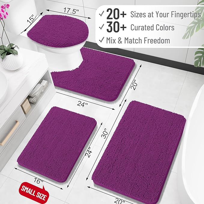 OLANLY Bathroom Runner Rugs 59x24, Extra Soft Absorbent Chenille Bath Rugs, Rubber Backing Quick Dry, Machine Washable Long Bath Mats for Bathroom Floor, Tub and Shower, Home Decor Accessories, Purple