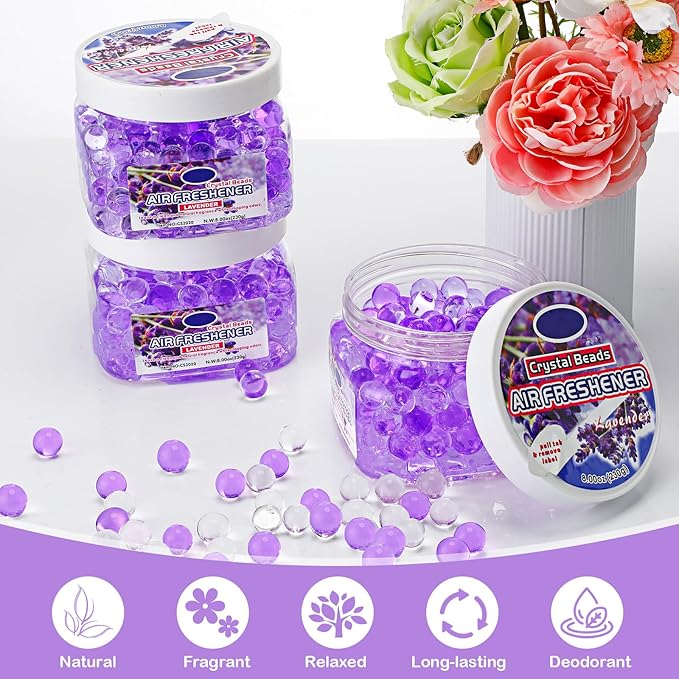 18 Pack Gel Odor Eliminator Beads 8 Ounce Scent Beads Bulk Air Freshener Removing Long Lasting Eliminates Odors for Home, Bathrooms, Cars, Boats, Rvs and Pet Areas(Lavender)