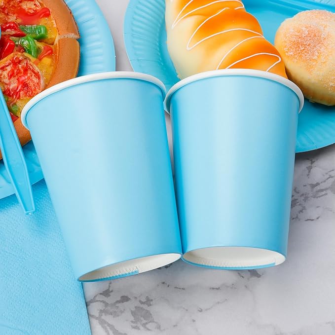 210-Piece Disposable Light Blue Paper Plates Party Supplies - Party Plates, Cups, And Napkins Sets, Light Blue Plastic Silverware, Serves 30 People