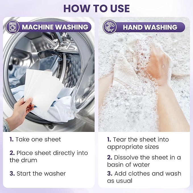 Laundry Detergent Sheets, Lavender Fresh – 50 Sheets (Up to 100 Loads), Powerful Clean, HE Compatible, Hypoallergenic, Plastic-Free, Eco-Friendly, Travel Friendly (Lavender)