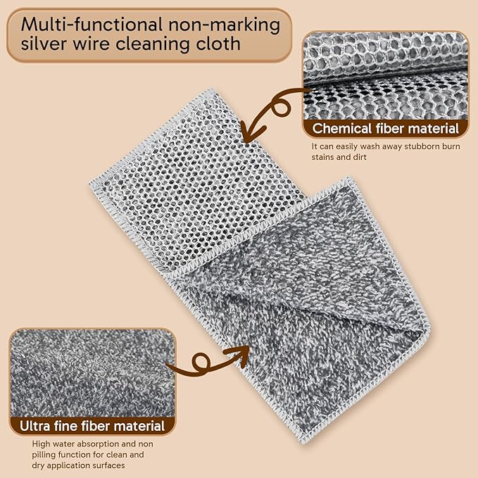 12Pcs New Upgrade 2-LayerNonScratch Wire Dishcloth, WireDishwashing Rag, Non-Scratch Wire DishwashingRagsfor Wet and Dry, Kitchen Cleaning Dish Ragsfor Cookware,Sinks, Dishes,Stove
