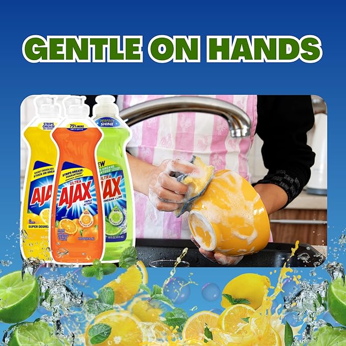 Ajax Dish Soap - Ajax Dishwashing Liquid Super Degreaser 14 FL OZ (Lemon, Orange, Lime) (Variety Pack of 6) 2 of Each - Includes Clean is Better Card