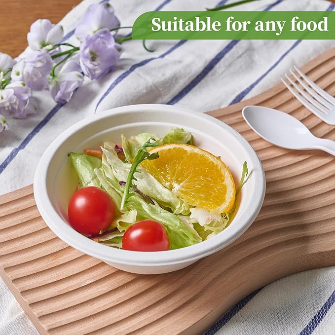 ECOLipak 1000 Pack 12 oz Paper Bowls Disposable, Heavy-Duty Biodegradable Compostable Bowls Made of Natural Sugarcane Bagasse, Suitable for Salad, Dessert, Milk, Cereals