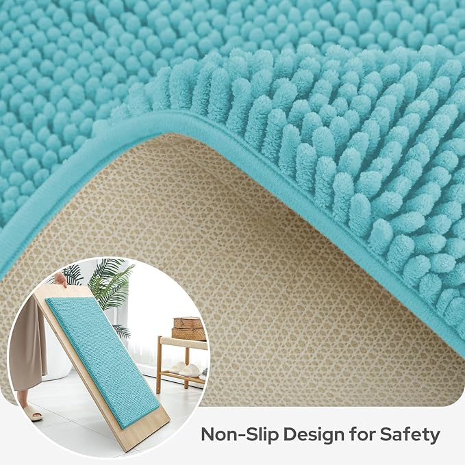 BYSURE Aqua Blue Bathroom Rugs Sets 3 Piece Non Slip Extra Absorbent Plush Chenille Soft Washable Bath Mats