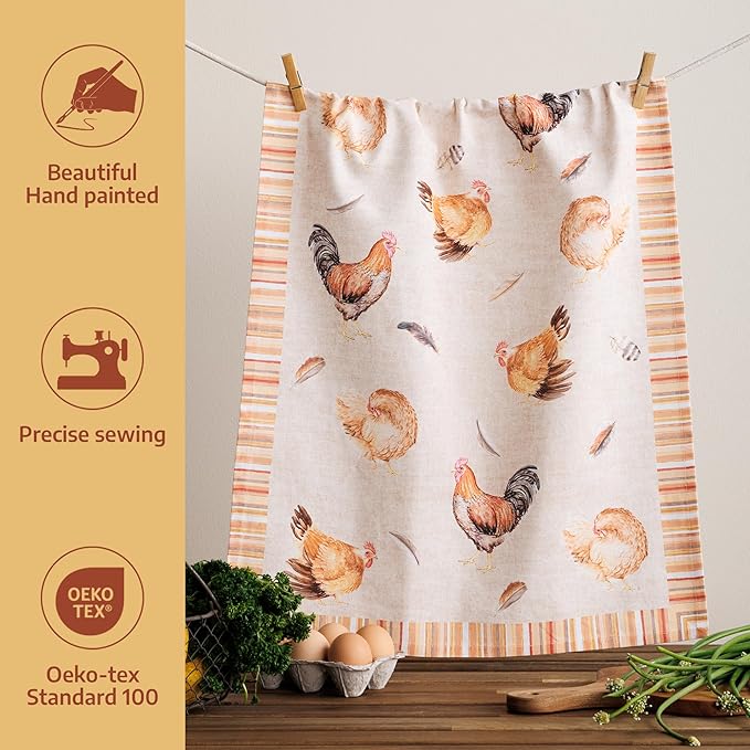 Maison d'Hermine Kitchen Towels Set of 2 100% Cotton 27.50" x 20" Reusable Cloth Tea Dish Towels Absorbent with Hanging Loop for Kitchen, Home, Dining, Cocktail Parties (Barnyard)
