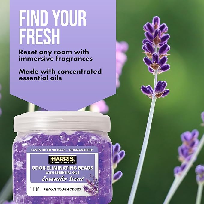Harris Odor Eliminating Gel Beads with Essential Oils - Lavender Scent - 12 Ounces