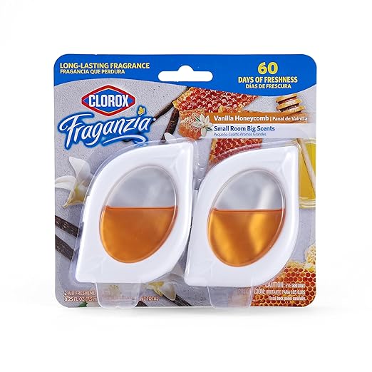 Clorox Fraganzia Small Rooms Air Freshener, Vanilla Honeycomb - Peel & Place, No-Plug, Battery-Free for Closets, Laundry Room, Entry Way, Bathroom, Locker, 0.25 Fl Oz Each, 2 Count