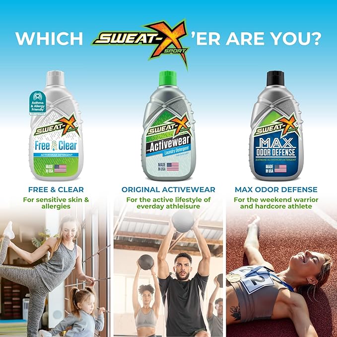 SWEAT X Free & Clear Laundry Detergent Liquid - Organic, Natural Non Toxic Laundry Detergent for Sensitive Skin - Gentle Washing Detergent for Activewear & Performance Fabrics - 45 Loads, 1 Bottle