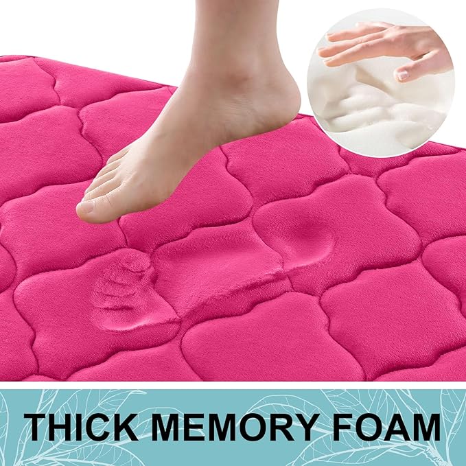 OLANLY Memory Foam Bath Mat Rug 47x20, Ultra Soft and Absorbent Bathroom Rugs, Non-Slip, Comfortable, Machine Washable Bath Carpet for Bathroom Floor, Tub, Shower and Home Decor Accessories, Deep Pink