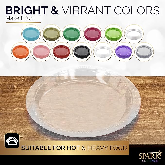 Amcrate Clear Disposable Plastic Dinner Plates, 10.4 Inches, Strong and Sturdy for Party, Holiday, Picnic, or Travel, Pack of 50