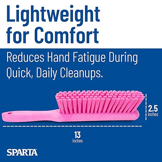 SPARTA 8 Inch Soft Counter Brush with Polyester Bristles and 5 Inch Handle, Color Coded Handheld Broom for Tables Countertops and Foodservice Surfaces, 13 Inch Overall Length, Pink, Pack of 6