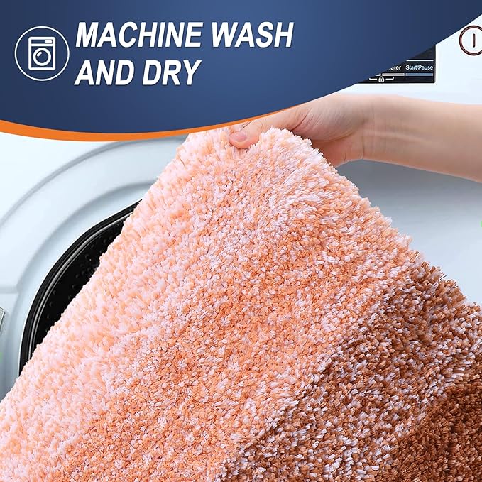 OLANLY Bathroom Rugs Sets 3 Piece, Soft Absorbent Microfiber Bath Mats and U-Shaped Contour Toilet Rug, Plush Shaggy Bath Mat Set for Bathroom (30"x20"+24"x16"+24"x20", Orange)