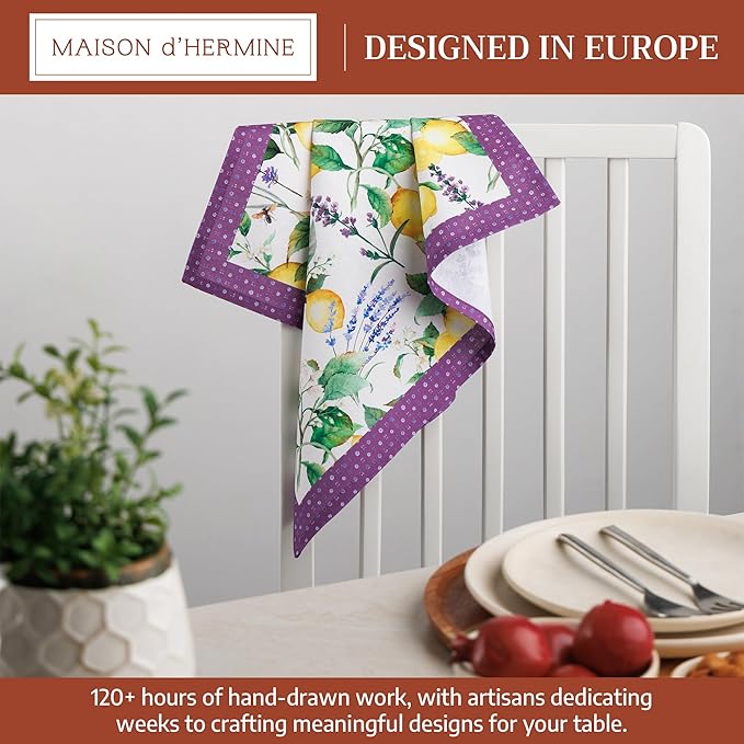 Maison d' Hermine 100% Cotton Cloth Napkins Set of 4 Everyday Reusable Square Napkins Cloth Washable Dinner Party Wedding Restaurant Hotel Kitchen Spring Summer (Sivergue, 18" x 18")