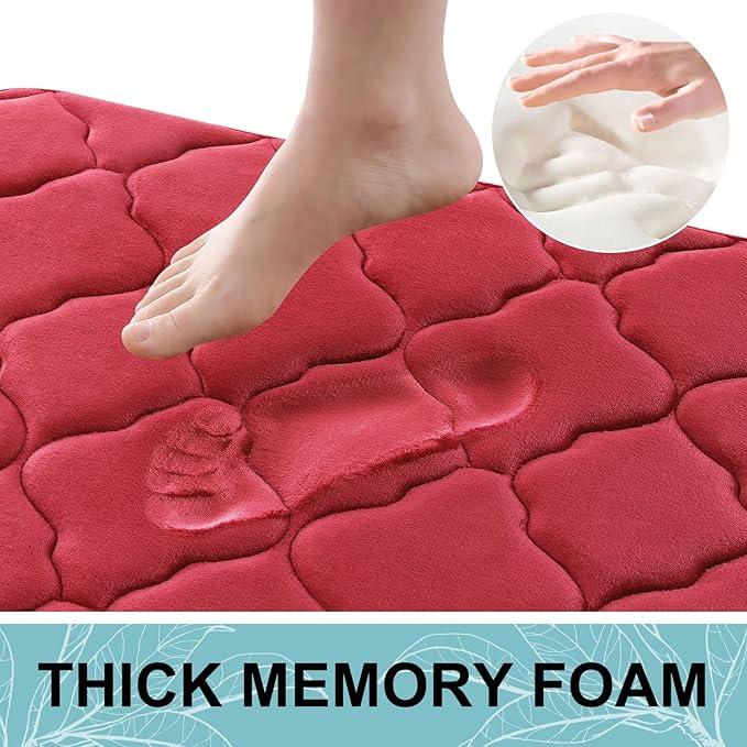 OLANLY Memory Foam Bath Mat Rug 30x20, Ultra Soft and Absorbent Bathroom Rugs, Non-Slip, Comfortable, Machine Washable Bath Carpet for Bathroom Floor, Tub, Shower and Home Decor Accessories, Red