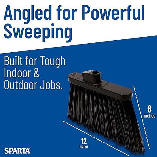 SPARTA Plastic Broom Head, Angled, Un-Flagged for Large Debris Indoor, Outdoor, Home, Restaurant, Lobby, Office, 12 Inches, Black, (Pack of 12)