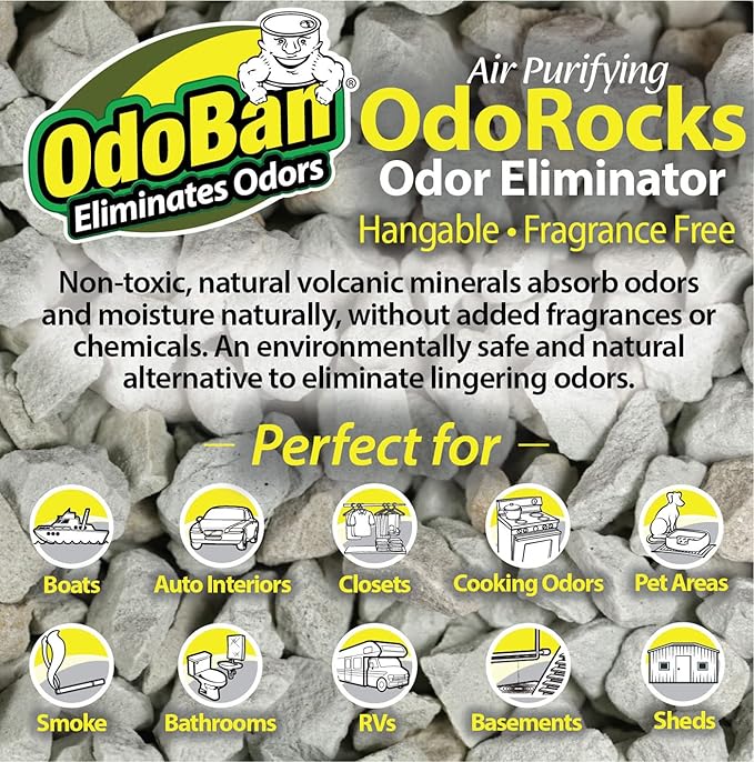OdoBan Air Purifying OdoRocks Natural Odor Eliminator Made from Natural Volcanic Rocks, 2 Pound Bag, Fragrance Free (Pack of 2)