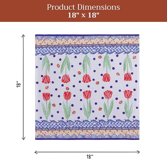 Maison d' Hermine 100% Cotton Cloth Napkins Set of 4 Everyday Reusable Square Napkins Cloth Washable Dinner Party Wedding Restaurant Hotel Kitchen Spring Summer (Folky Floral, 18" x 18")