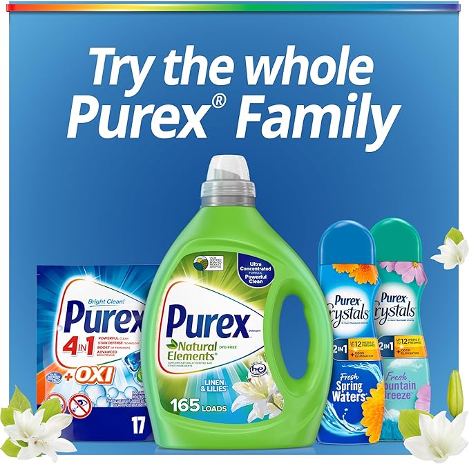 Purex Liquid Laundry Detergent,Ultra Concentrated,Natural Elements Linen & Lilies,82.5 Ounce,165 Loads,(Pack of 2)