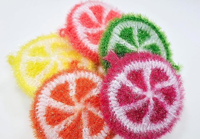 100% Handmade Dish Scrubber Crochet Fruit Design Dishwash Scrubbies 3 Qty