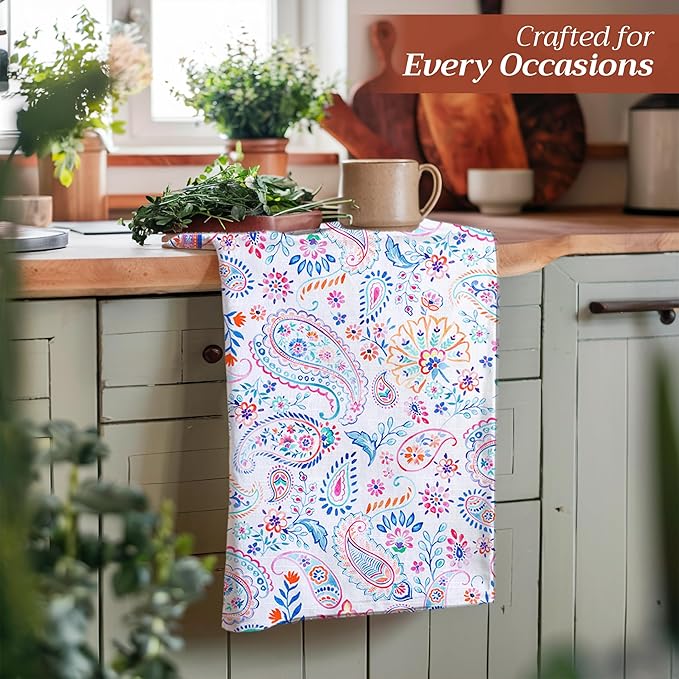 Maison d' Hermine Kitchen Towels Set of 3 100% Cotton 27.50" x 20" Reusable Cloth Tea Dish Towels Absorbent with Hanging Loop for Kitchen Farmhouse Hotel Spring Summer - Indian Floral