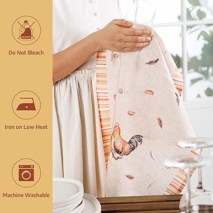 Maison d'Hermine Kitchen Towels Set of 2 100% Cotton 27.50" x 20" Reusable Cloth Tea Dish Towels Absorbent with Hanging Loop for Kitchen, Home, Dining, Cocktail Parties (Barnyard)