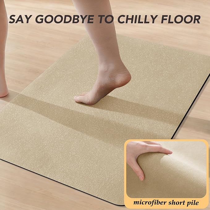 ACCUMTEK Non Slip Bath Mat, Thin Bathroom Rugs Fit Under Door, Quick Dry Bath Mats, Machine Washable Bath Rugs for Bathroom, Bathtub & Kitchen, Camel/Upgraded Solid/24 x17