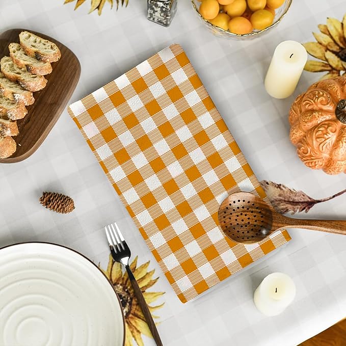 Fall Buffalo Plaid Kitchen Towels Farmhouse Gingham Dish Towel Pastel Orange Checkered Decor Happy Fall Decorations for Home Party