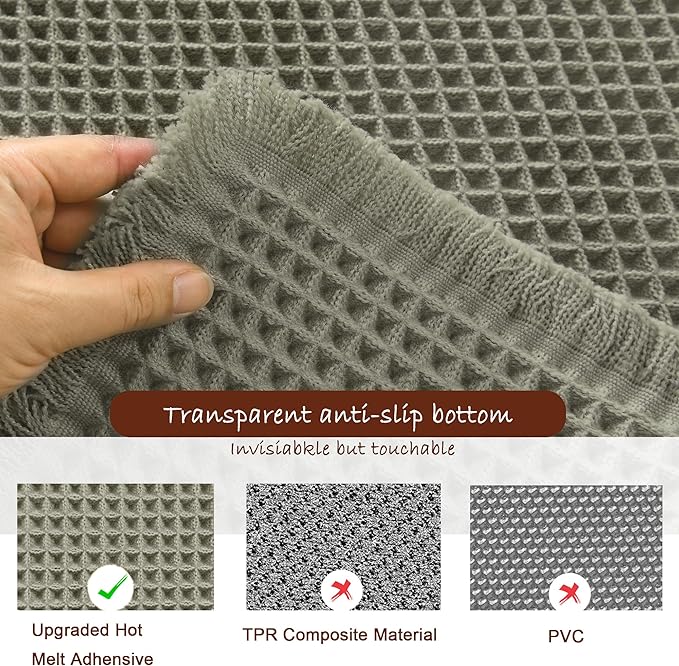 DWCN Set of 2 Waffle Bathroom Mats, Non Slip Bath Rug Set for Bathroom Floor, Super Absorbent Shower Mats for Tub, Washable Kitchen Rugs for Farmhouse Style, 16" x 24" Plus 24" x 60", Olive Green