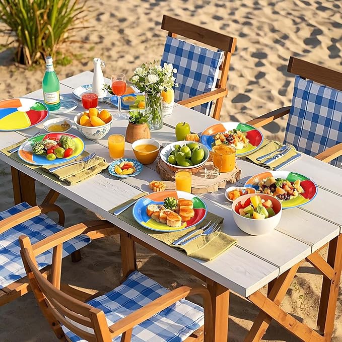 Grencian 50 Pcs Beach Ball Paper Plates 10" Large Summer Pool Party Plates Disposable Heavy Duty Beach Ball Tableware for Kids Summer Holiday Pool Party Supplies Baby Shower Birthday Decorations