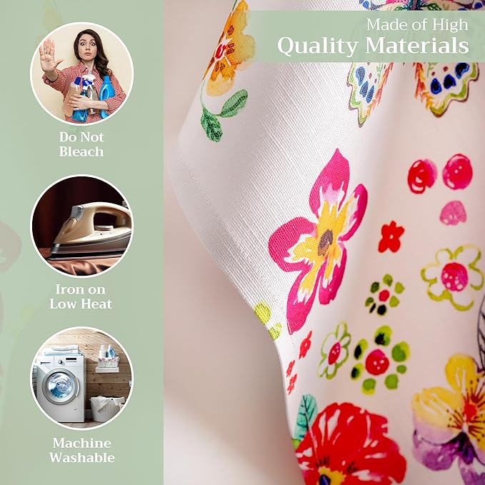 Maison d' Hermine Kitchen Towels Set of 3 100% Cotton 27.50" x 20" Reusable Cloth Tea Dish Towels Absorbent with Hanging Loop for Farmhouse Hotel Spring Summer - Happy Florals - High Summer
