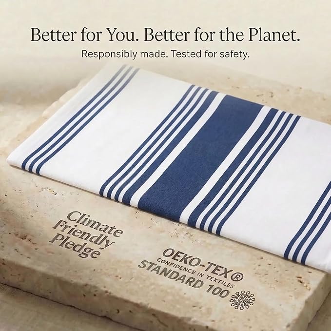 Urban Villa Kitchen Towels 100% Cotton Dish Towels for Kitchen (Set of 6) 20”x30” Dish Cloths Highly Absorbent Kitchen Linen Set with Hanging Loop Perfect for Drying Dishes Cleaning Towels-Blue White