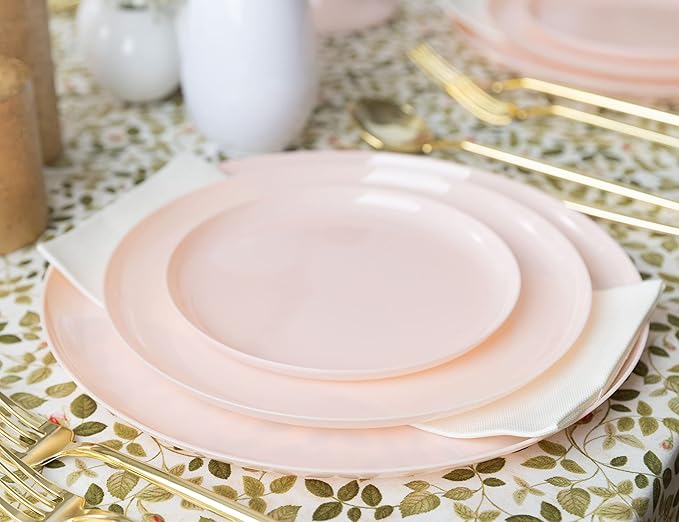 [30 Pack 10.7''] Pink Plastic Party Plates Edge Collection Premium heavyweight Elegant Disposable Tableware Dishes