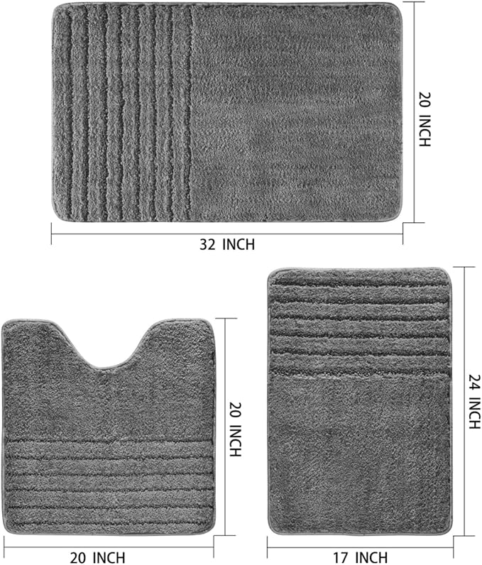 Bath Rugs Set 3 Pieces Bathroom Mat Soft Absorbent Plush Shaggy Soft Floor Non Slip Shower Bath Tub Machine Washable