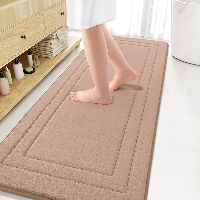 Arotive Memory Foam Bathroom Rug Mat 70x24, Ultra Soft and Absorbent Bath Mat, Machine Wash Dry, Comfortable Bath Rug Carpet for Bathroom Floor, Tub and Shower, Camel