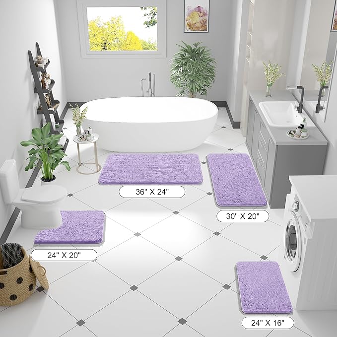 OLANLY Bathroom Runner Rugs 44x24, Soft Absorbent Chenille Bath Rugs, Rubber Backing Quick Dry, Machine Washable Long Bath Mats for Bathroom Floor, Tub and Shower, Home Decor Accessories, Lavender