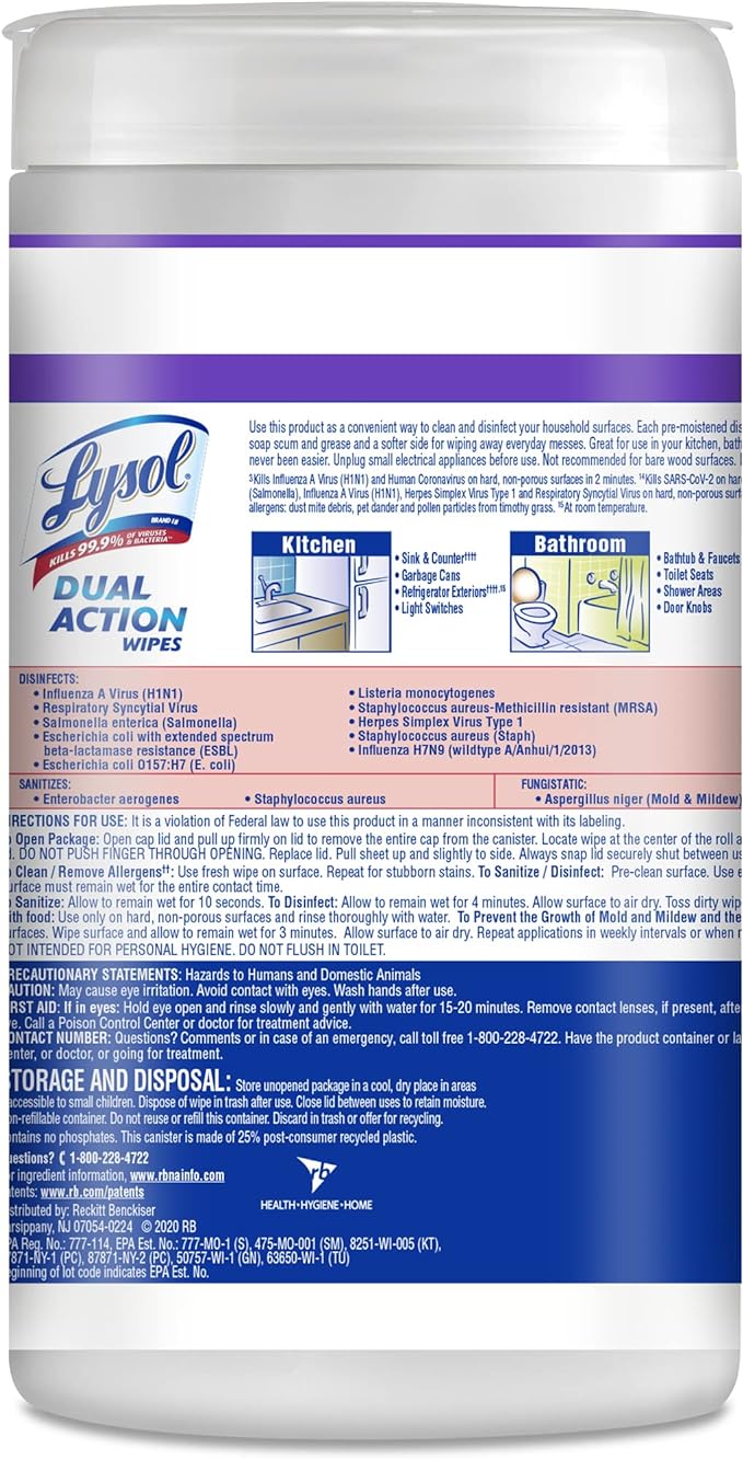Lysol Dual Action Disinfectant Wipes, Multi-Surface Antibacterial Scrubbing Wipes, For Disinfecting and Cleaning, Citrus Scent, 75ct (Pack of 6)