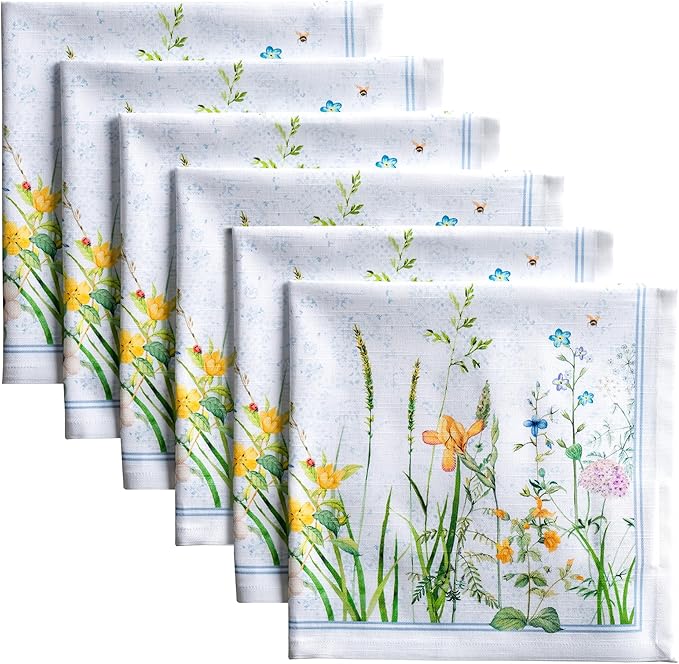 Maison d' Hermine 100% Cotton Cloth Napkins Set of 6 Everyday Reusable Square Napkins Cloth Washable Dinner Party Wedding Restaurant Hotel Kitchen Spring Summer (Fleurs De Mai, 20" x 20")
