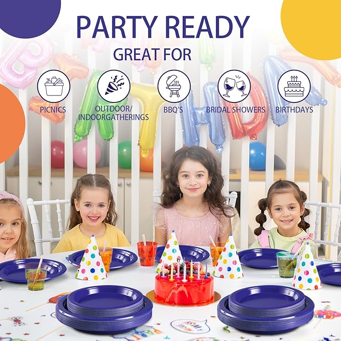 40 Pcs Royal Blue Plastic Plates for Patriotic Day, Blue Disposable Plates Heavy Duty, 20-9" and 20-7" Blue Plates for Graduation, Memorial Day, 4th of July