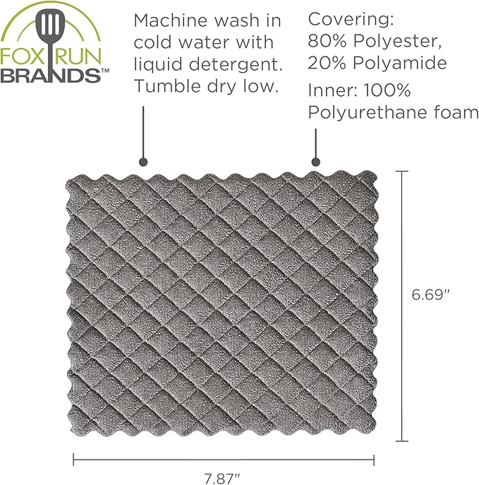 Fox Run Gray Quilted Microfiber Dish Cloths, Set of 3 Reusable Kitchen Washcloths