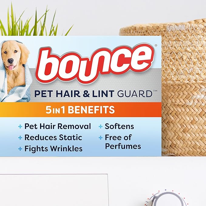 Bounce Pet Hair and Lint Guard Dryer Sheets | Unscented | 130 Count, Pack of 3