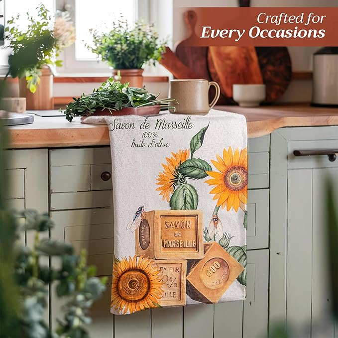 Maison d' Hermine Kitchen Towels Set of 3 100% Cotton 27.50" x 20" Reusable Cloth Tea Dish Towels Absorbent with Hanging Loop for Kitchen Farmhouse Hotel Spring Summer - Fanny