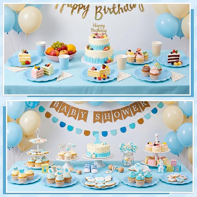 NatNarr 30 Pcs Light Blue Scalloped Paper Plates 7.5 Inch Shell Edge Dinner Paper Plates Disposable Baby Blue Scalloped Easter Plate for Wedding Boy Baby Shower Birthday Party