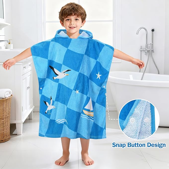 Tirrinia Kids Hooded Beach Towel, Toddler Hooded Bath Towel & Poncho Towel Super Absorbent, Wearable Swim Towel for Kids 3-6 Years Boys Girls at Bath Pool Beach, Birthday Gifts, Boat