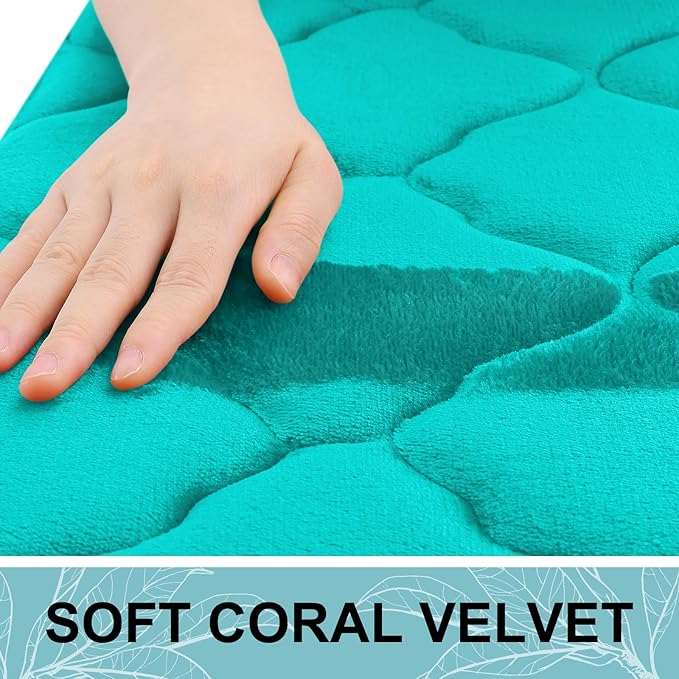 OLANLY Memory Foam Toilet Rugs U-Shaped 24x20, Ultra Soft and Absorbent Bathroom Rugs, Non-Slip, Comfortable, Machine Washable Contour Bath Mat for Toilet Base, Home Decor Accessories, Teal