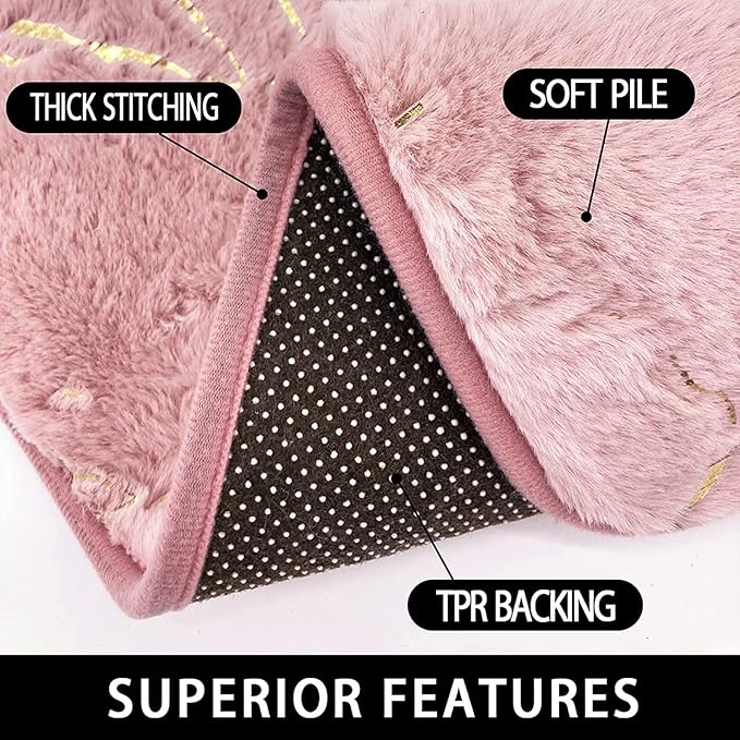 Marble Bathroom Rugs and Mats Set 3 Piece Nonslip Pink Bathroom Mats Soft Washable Bath Mat for Bathroom Floor Mats Carpet Water Absorbent Shower Rug with U-Shaped Contour Rug Toilet Lid Cover