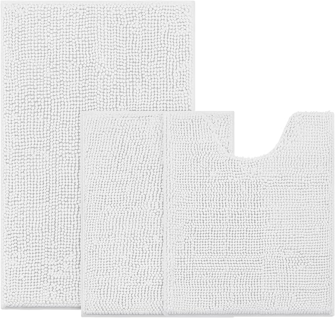 BYSURE White Bathroom Rugs Sets 3 Piece Non Slip Extra Absorbent Plush Chenille Soft Washable Bath Mats
