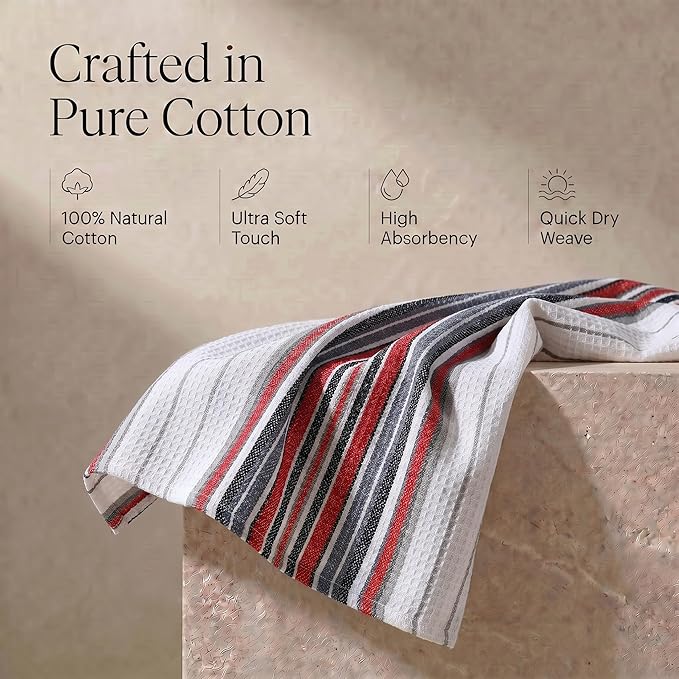 Urban Villa Kitchen Towels, Premium Quality, Cotton Dish Towels,Mitered Corners,Ultra Soft (Size: 20X30 in), White Waffle Stripes, Highly Absorbent Bar Towels & Tea Towels - (Set of 6)