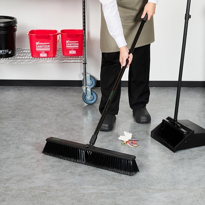 Restaurantware-BROOM HEAD ONLY: Clean Tek Professional 23.62-Inch Push Broom Head, 1 Heavy-Duty Cleaning Tool - Handle Sold Separately, Fine Flagged Bristles, Black Plastic, Outdoor Use
