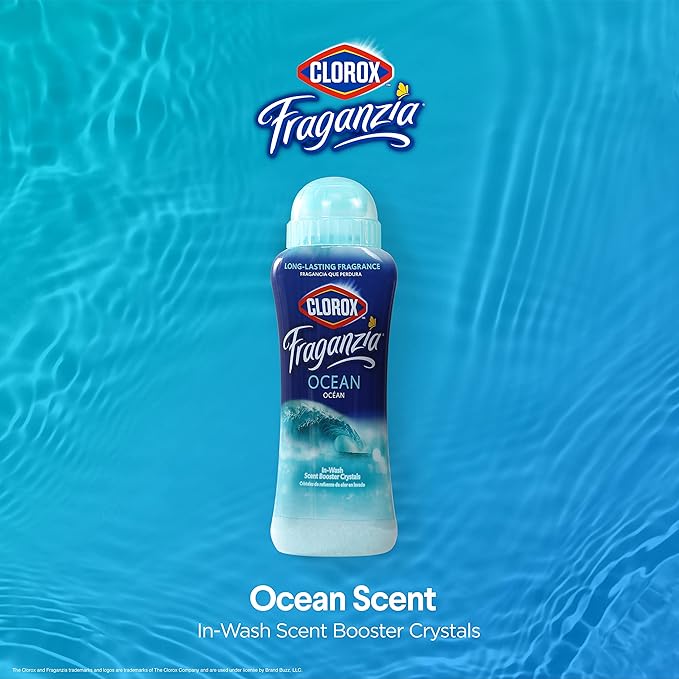 Clorox Fraganzia In-Wash Laundry Scent Booster Crystals, Ocean Scent Fragrance Beads for Clothes and Linens, Safe for All Fabrics and Colors, HE Compatible, 18 Oz, 2 Pack