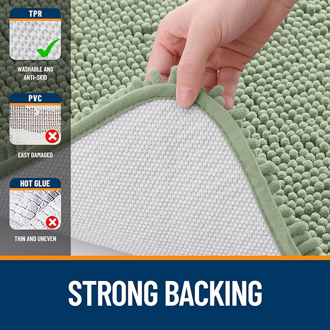OLANLY Large Bathroom Rugs 45x27, Extra Soft Absorbent Chenille Bath Rugs, Rubber Backing Quick Dry, Machine Washable Bath Mats for Bathroom Floor, Tub and Shower, Home Decor Accessories, Sage Green